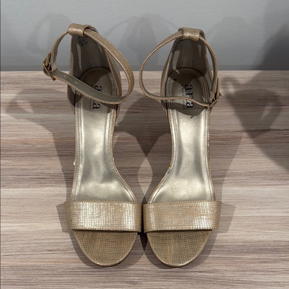 Ana Gold High-Heeled Sandals with Ankle Strap